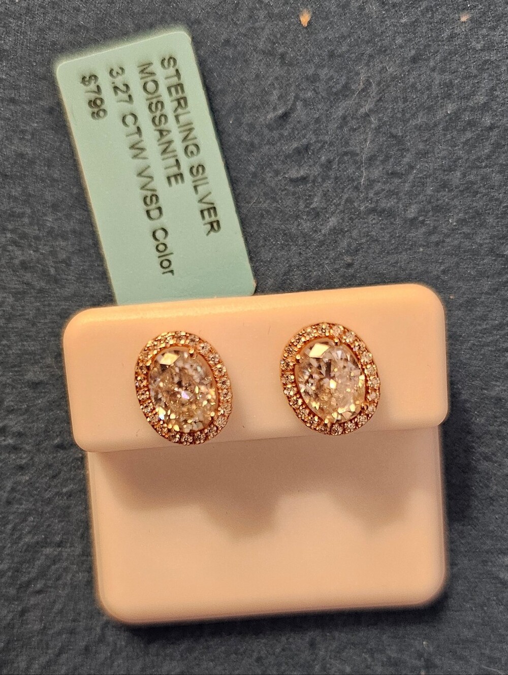 Sterling Silver Rose Gold Oval Halo Stud Earrings with Moissanite